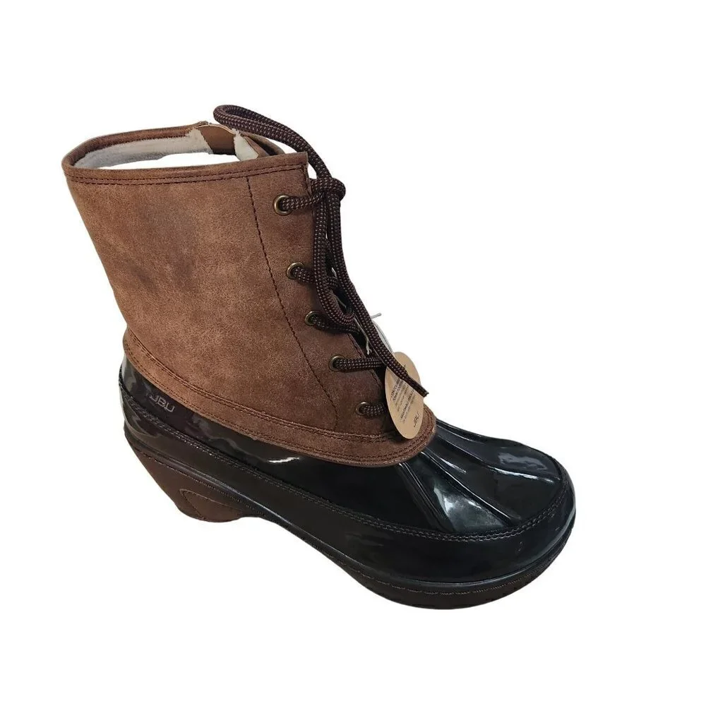 Jambu NIB Caramel Faux Leather Fleece Lined Lace Up Duck Boots Tan Brown Size 10